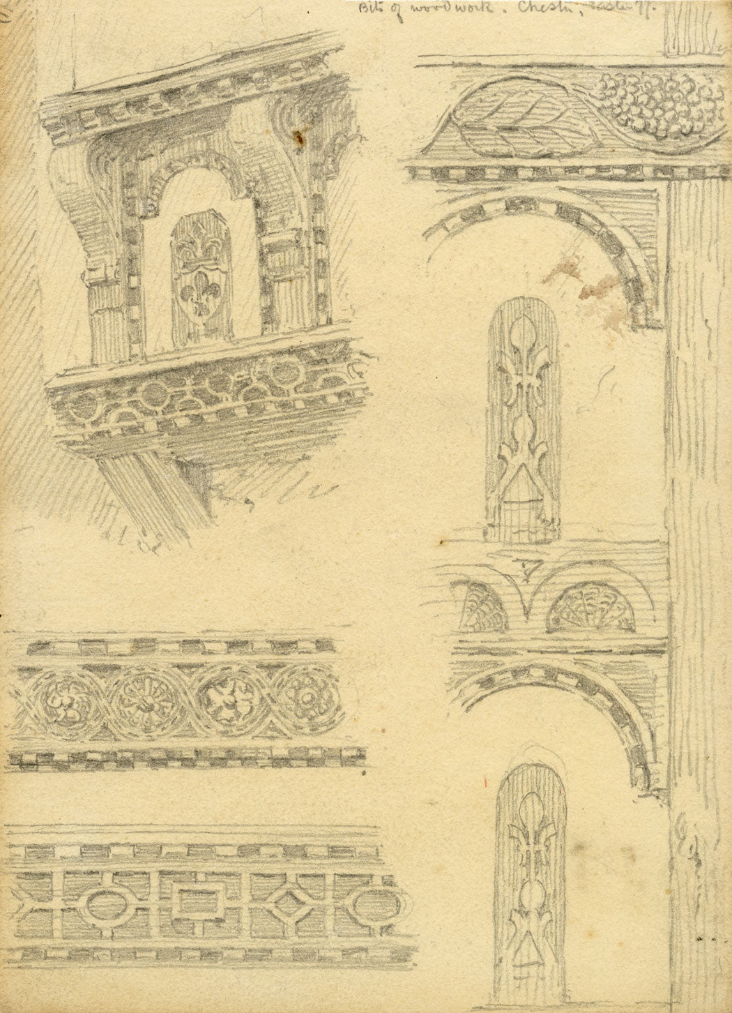 Philip J. Marvin, Architectural Woodwork Detail, Chester – 1877 graphite drawing