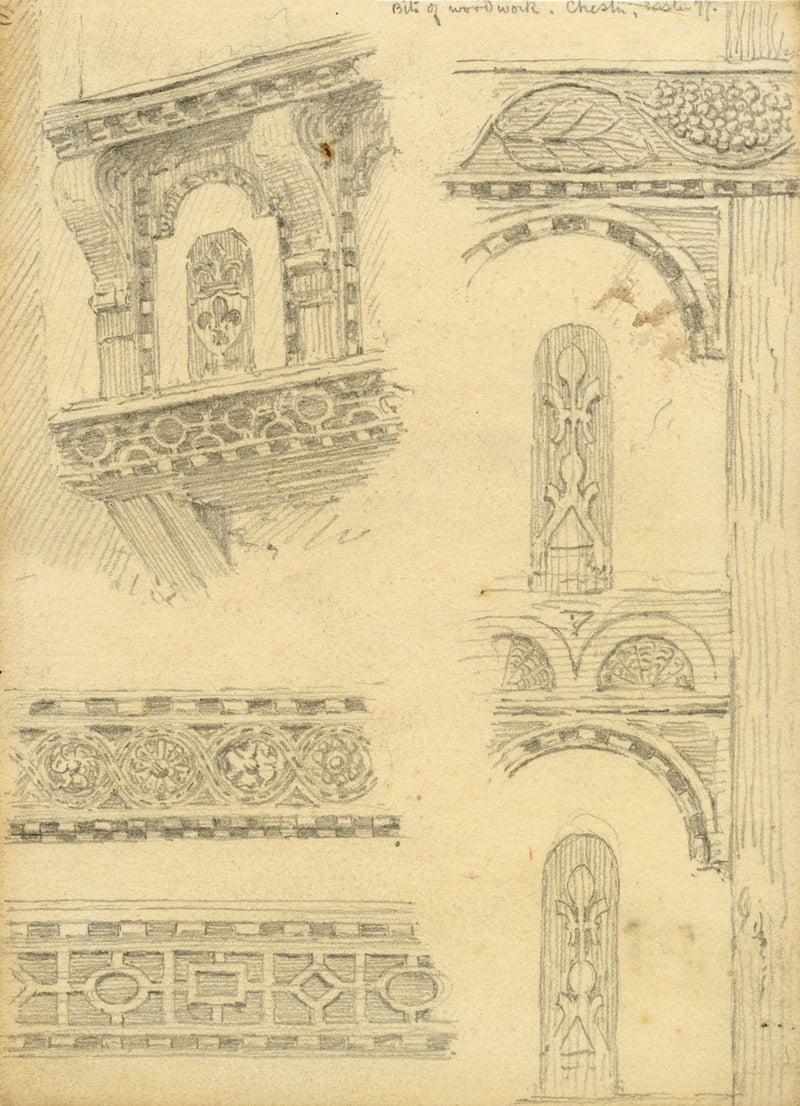 Philip J. Marvin, Architectural Woodwork Detail, Chester – 1877 graphite drawing