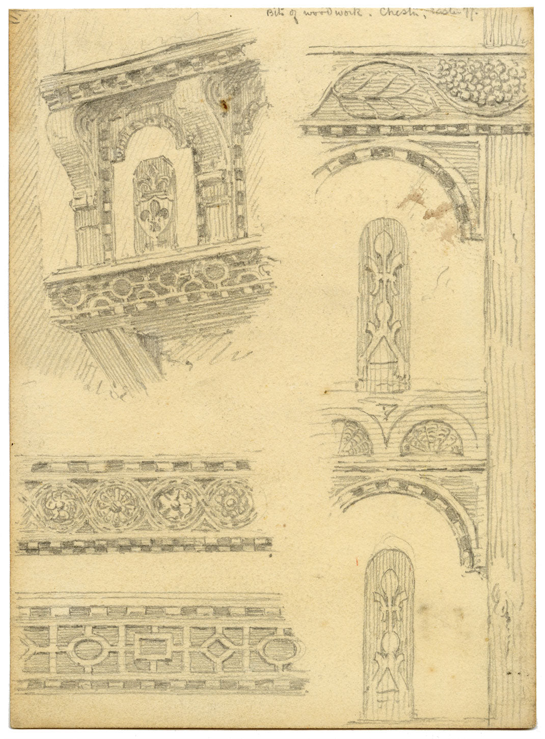 Philip J. Marvin, Architectural Woodwork Detail, Chester – 1877 graphite drawing