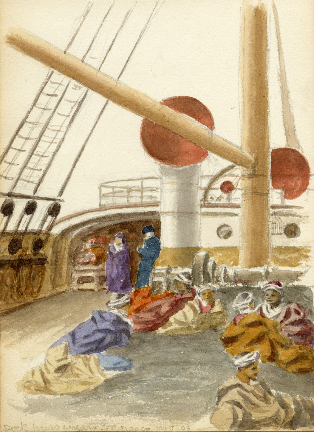 Philip J. Marvin, On the Ship's Deck, Morocco – 1903 watercolour painting