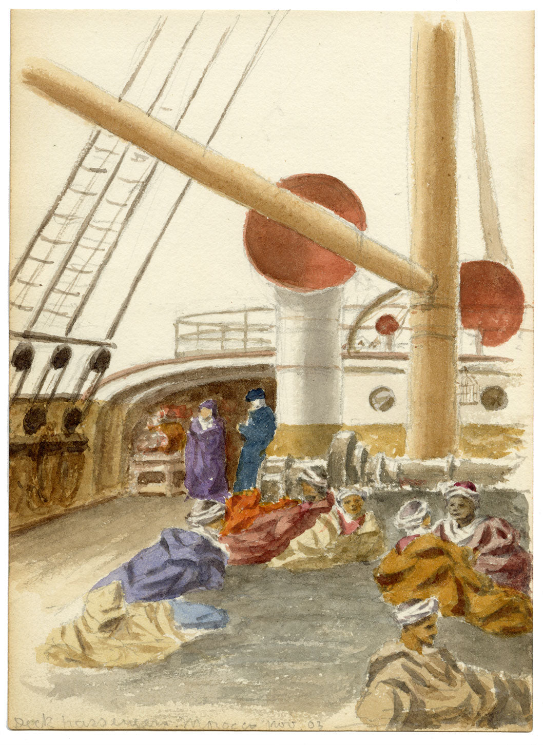Philip J. Marvin, On the Ship's Deck, Morocco – 1903 watercolour painting