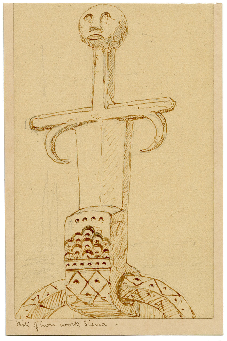 Philip J. Marvin, Iron Work, Palazzo Pubblico, Siena, Italy – 1876 ink drawing