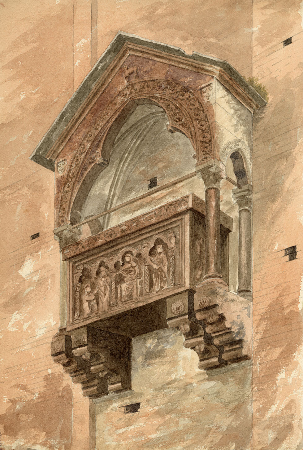 Philip J. Marvin, Tomb of Bartolomeo Dussaini, Verona –1875 watercolour