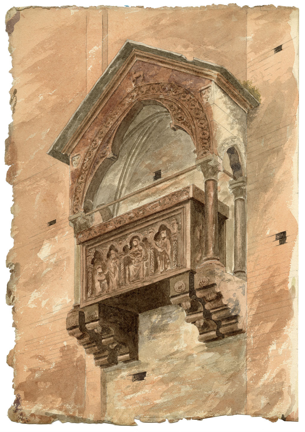 Philip J. Marvin, Tomb of Bartolomeo Dussaini, Verona –1875 watercolour