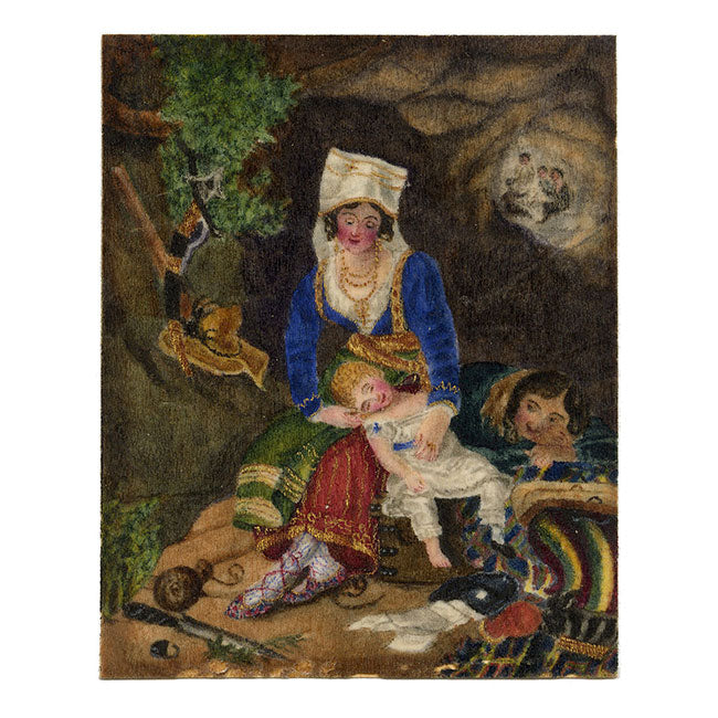 Mother with Child in a Cave – early 19th-century painting on chinese pith