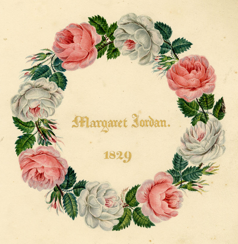 Pink Rose Garland Dedication – Original 1829 watercolour painting