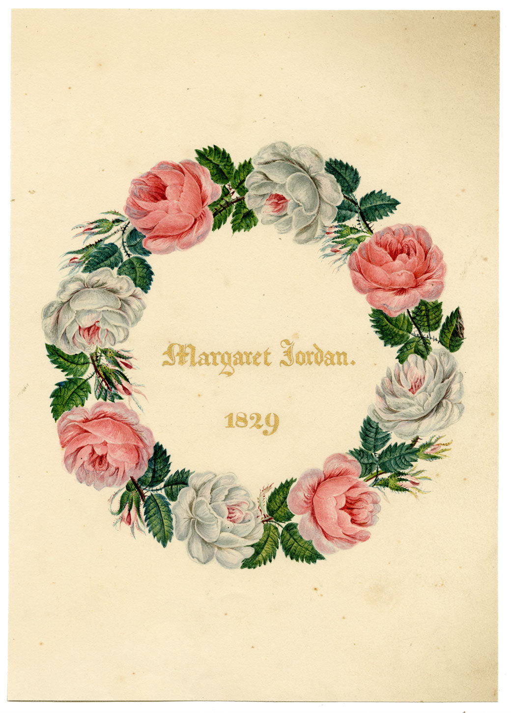 Pink Rose Garland Dedication – Original 1829 watercolour painting