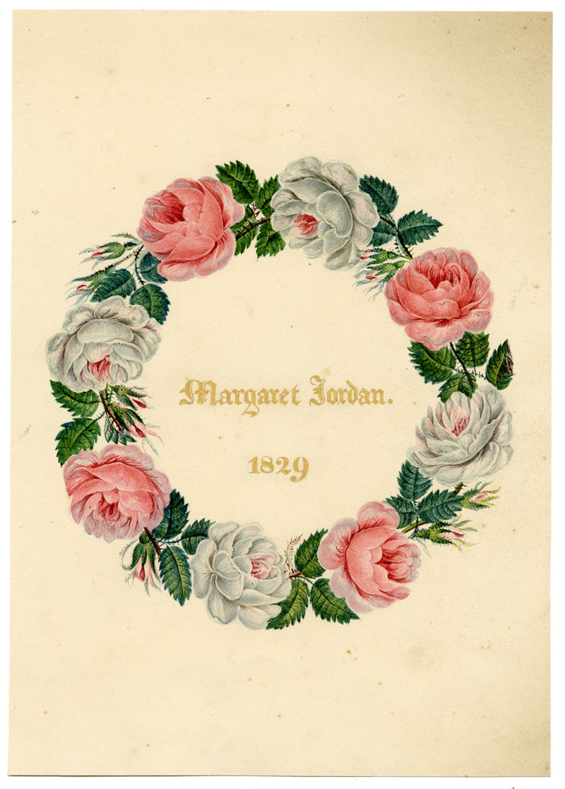 Pink Rose Garland Dedication – Original 1829 watercolour painting