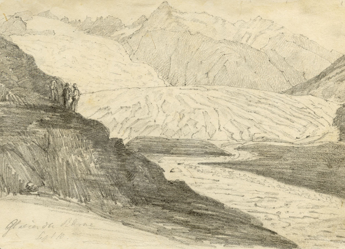 Jane D. Harvey, Rhône Glacier, Switzerland – Original c.1850 graphite drawing