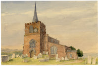 Jane D. Harvey, Red Stone Church with Tower & Spire – mid-C19th watercolour