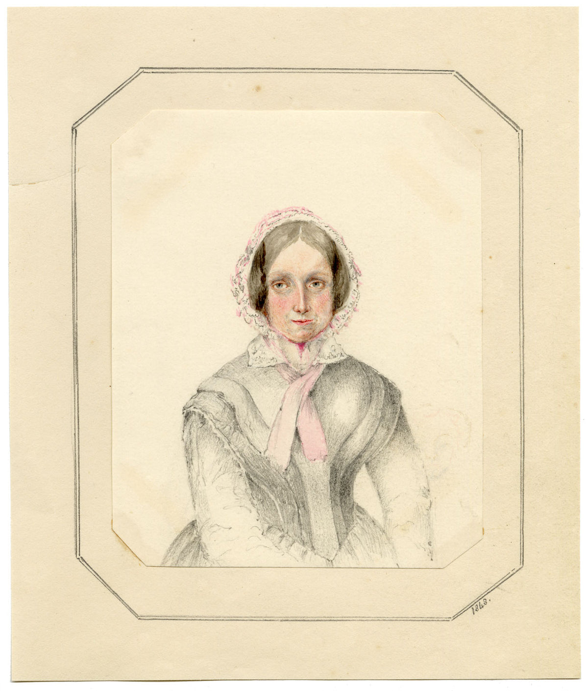 Louisa C. Paris, Portrait of a Lady in a Bonnet – 1848 watercolour painting