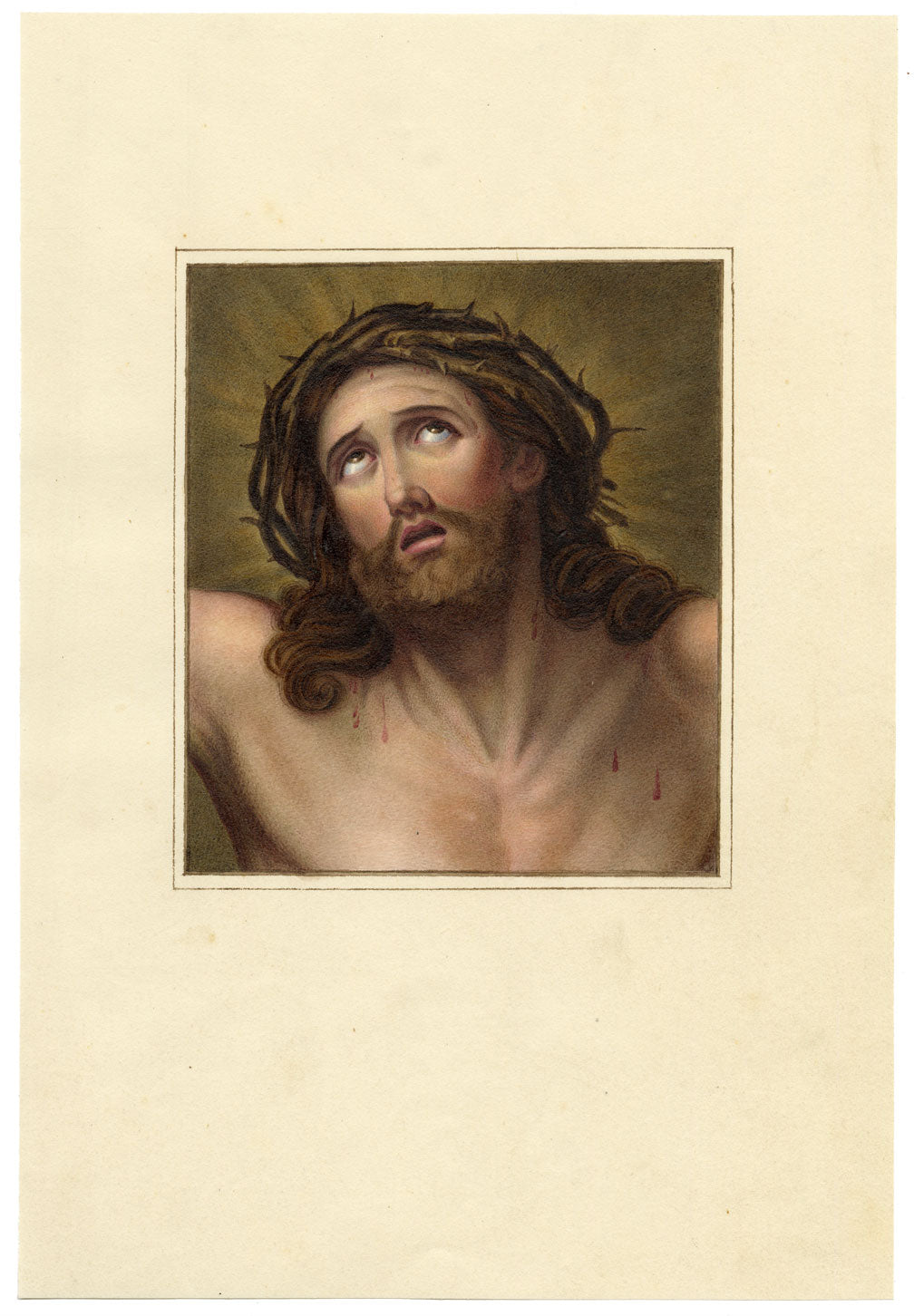 Christ with Crown of Thorns after Guido Reni – early C19th watercolour painting