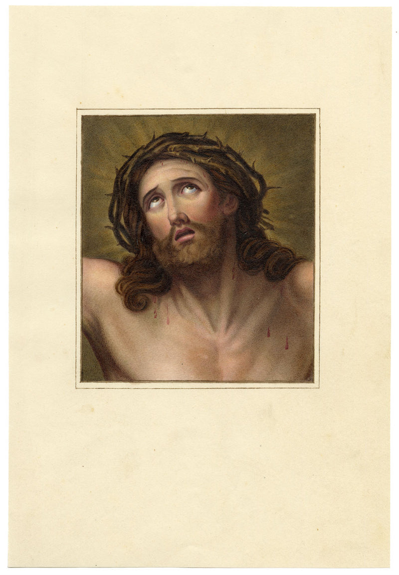 Christ with Crown of Thorns after Guido Reni – early C19th watercolour painting