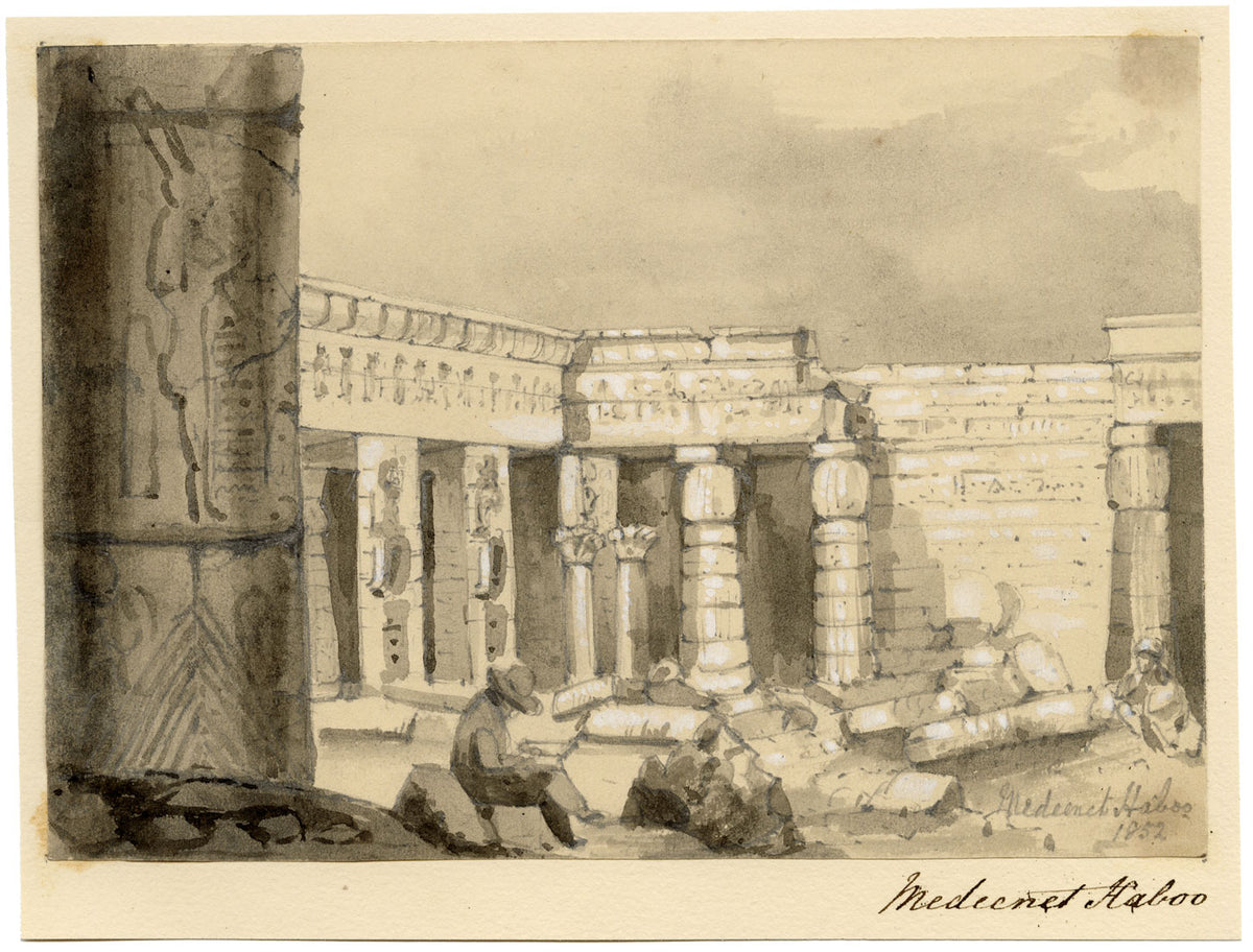 Isabella Foster, Medinet Habu, Luxor, Egypt – Original 1852 graphite drawing