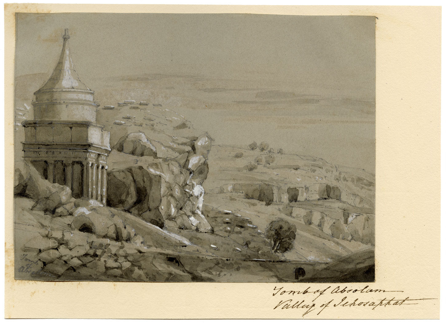 Isabella Foster, Tomb of Absalom, Valley of Jehoshaphat, Jerusalem –1852 drawing