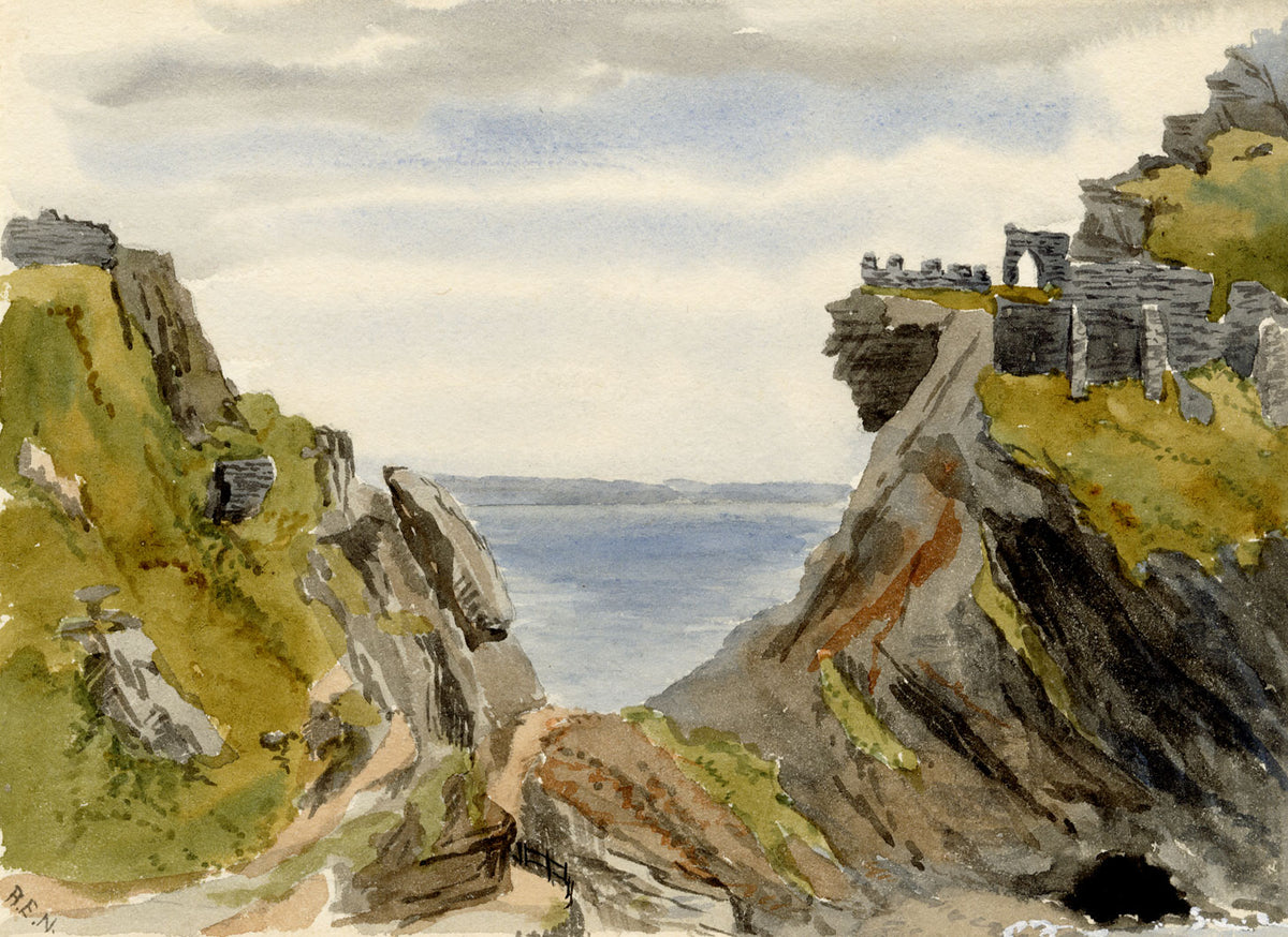 Rosa E. Neumann, Tintagel Castle, Cornwall – Original 1889 watercolour painting