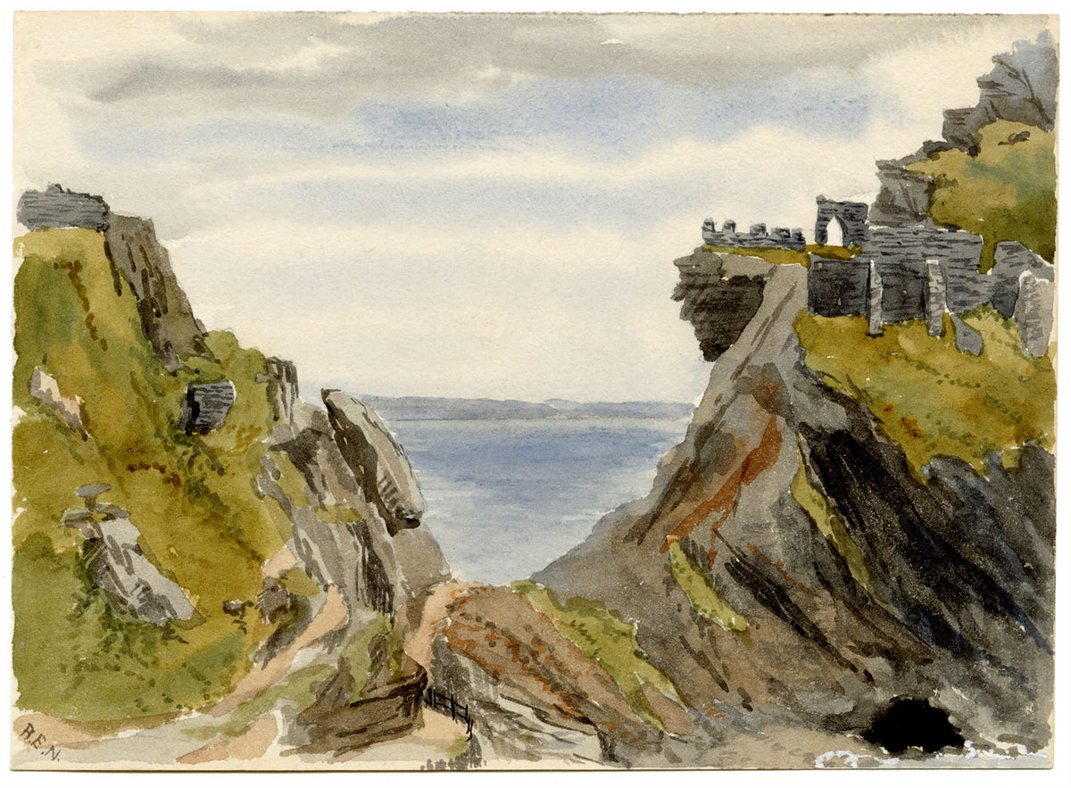 Rosa E. Neumann, Tintagel Castle, Cornwall – Original 1889 watercolour painting