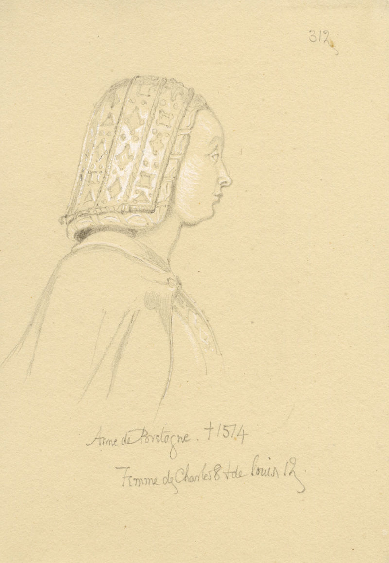 William J. Tipping, Portrait of Anne de Bretagne – 1856 graphite drawing