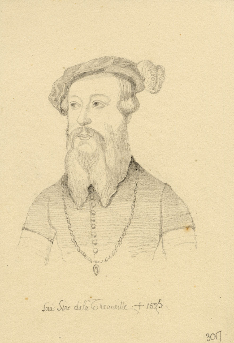 William J. Tipping, Portrait of Louis II de la Trémoille – 1856 graphite drawing