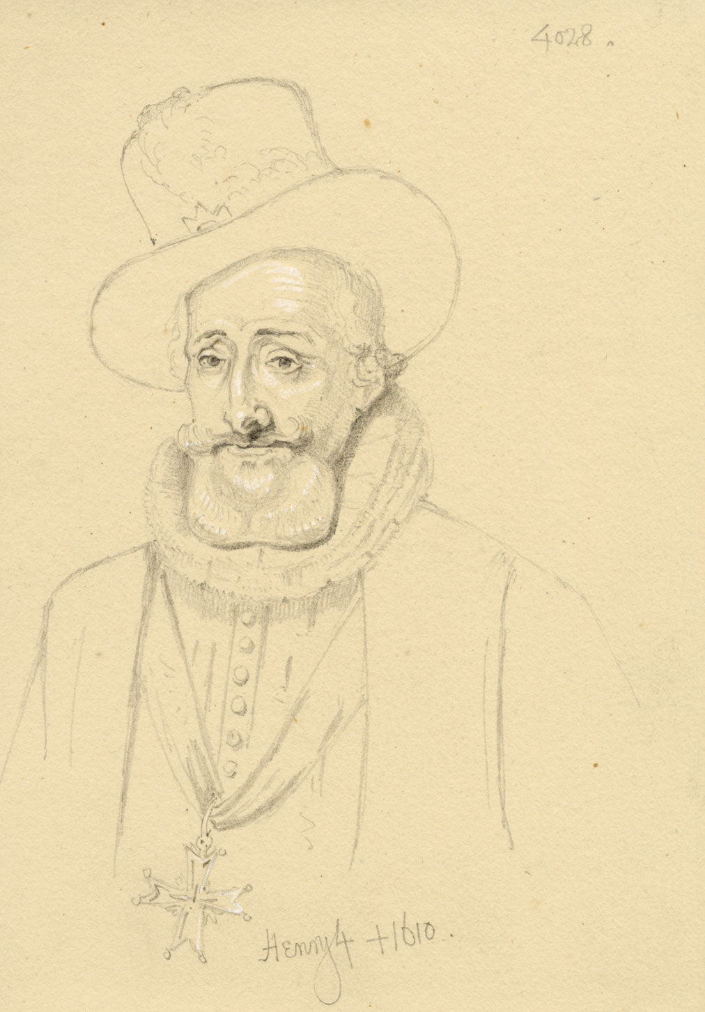 William J. Tipping, Portrait of Henry IV, King of France – 1856 graphite drawing