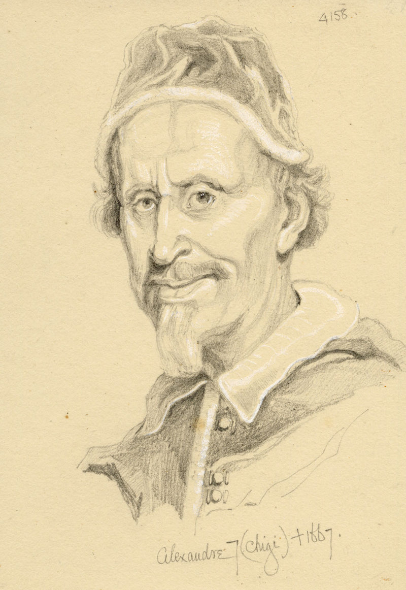 William J. Tipping, Portrait of Pope Alexander VII – 1856 graphite drawing