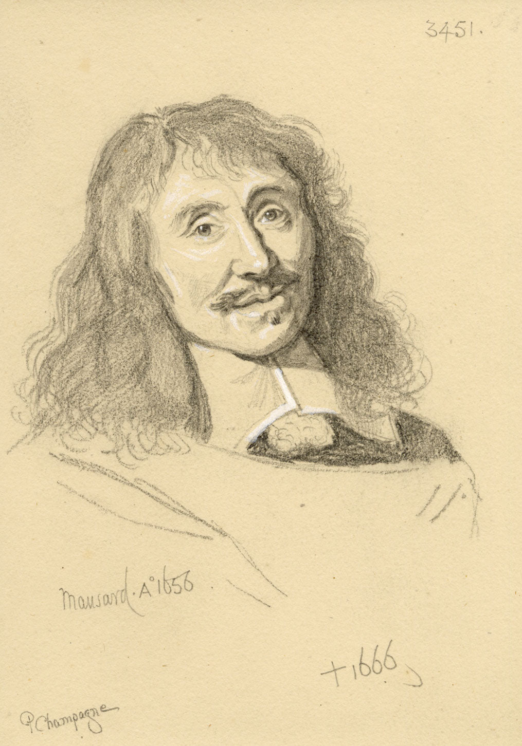 William J. Tipping, Portrait of Architect François Mansart–1856 graphite drawing