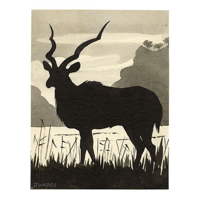 Leland M. Dundas, Eland Antelope Silhouette, Africa – 1920s watercolour painting