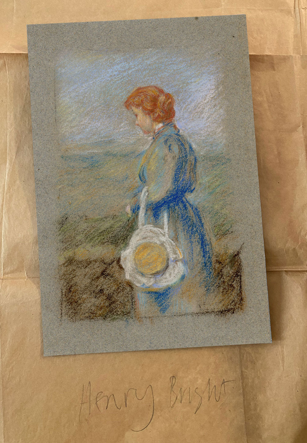 Attrib. Henry Bright NWS, Young Women with Red Hair – mid-C19th pastel drawing