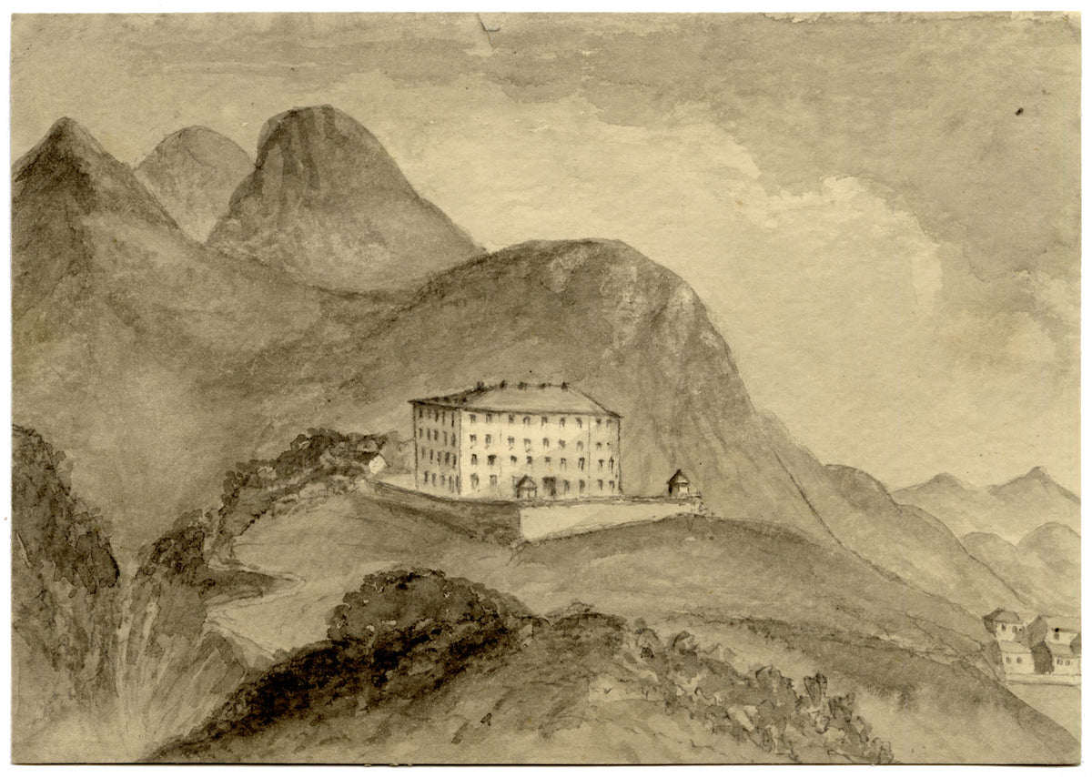 Monte Generoso Hotel, Swiss Italian Alps – Original 1868 watercolour painting