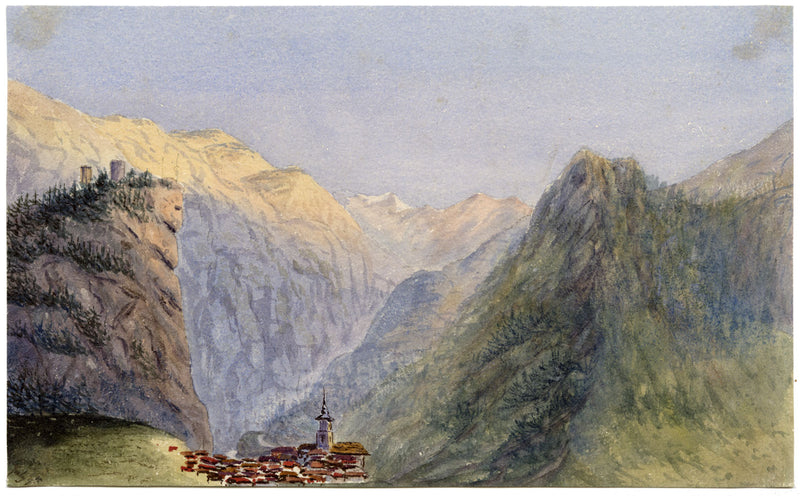 Thusis, Swiss Alps – Original 1863 watercolour painting