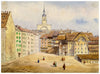 Bern Town Square, Switzerland – Original 1863 watercolour painting