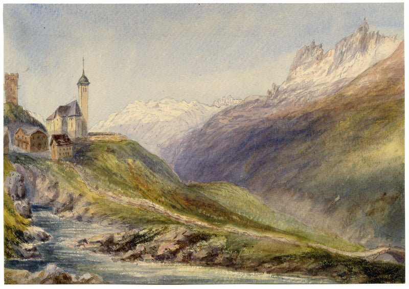 St Gotthard Pass from Meyerhof, Hospental, Swiss Alps –1868 watercolour painting