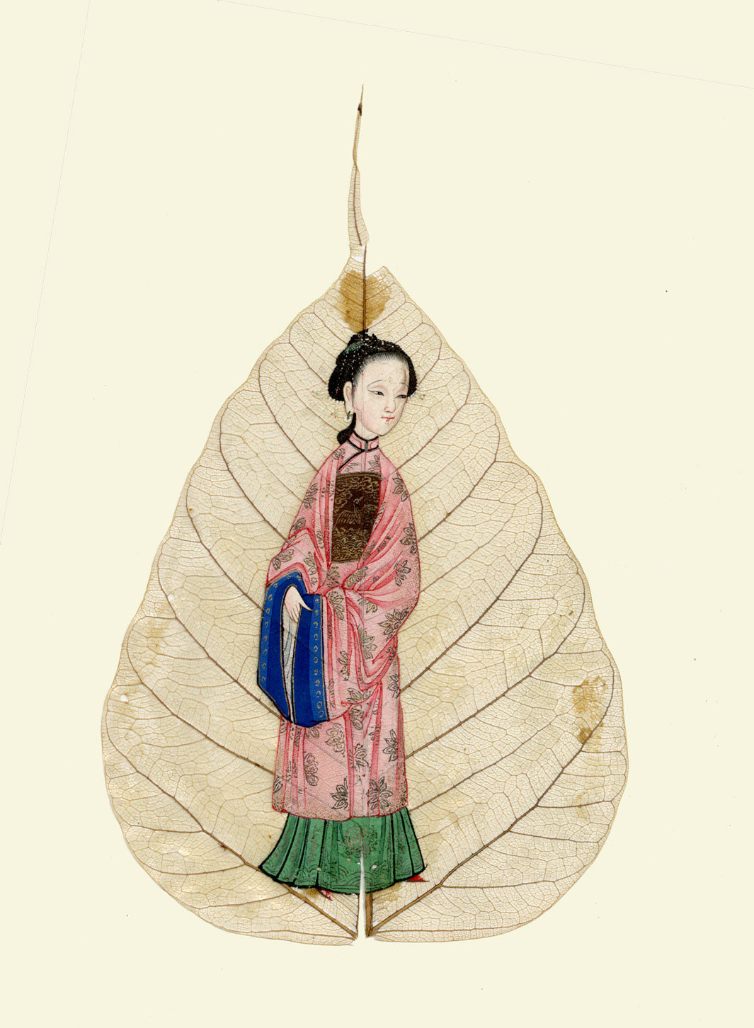 Chinese Bodhi Peepal Leaf Painting Late 18th-century – Qing Dynasty Noblewoman