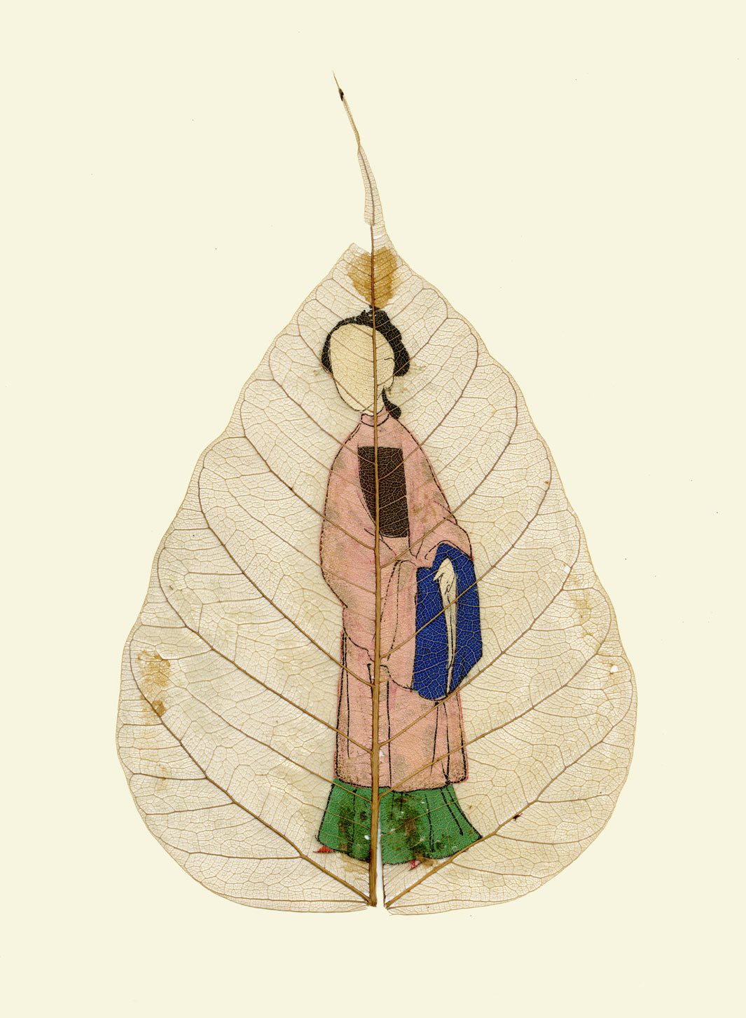 Chinese Bodhi Peepal Leaf Painting Late 18th-century – Qing Dynasty Noblewoman