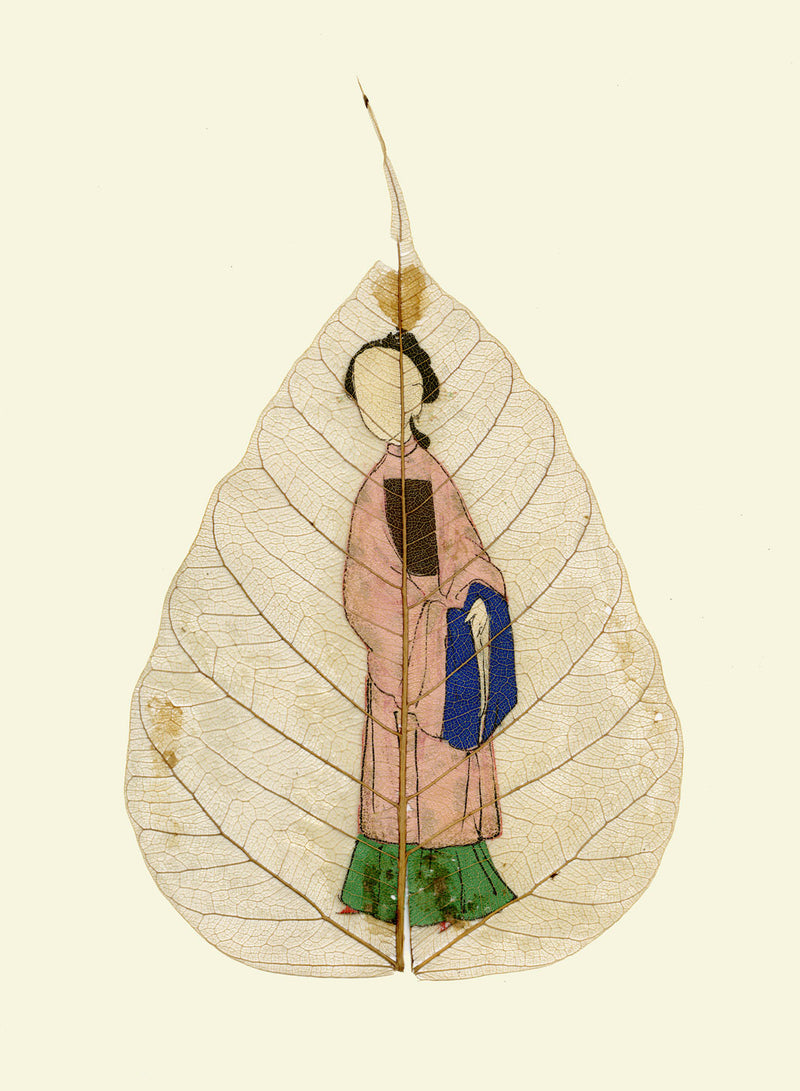 Chinese Bodhi Peepal Leaf Painting Late 18th-century – Qing Dynasty Noblewoman