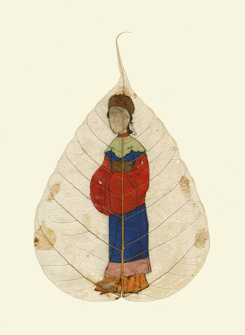 Chinese Bodhi Peepal Leaf Painting Late 18th-century – Qing Dynasty Noblewoman