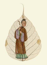 Chinese Bodhi Peepal Leaf Painting Late 18th-century – Qing Dynasty Wandering Man