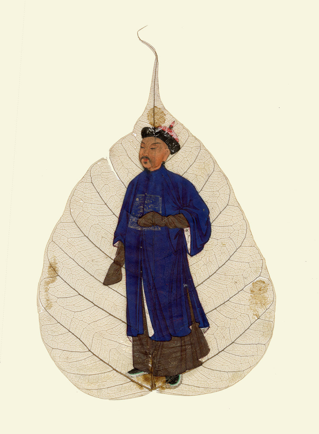 Chinese Bodhi Peepal Leaf Painting Late 18th-century – Qing Dynasty Imperial Official
