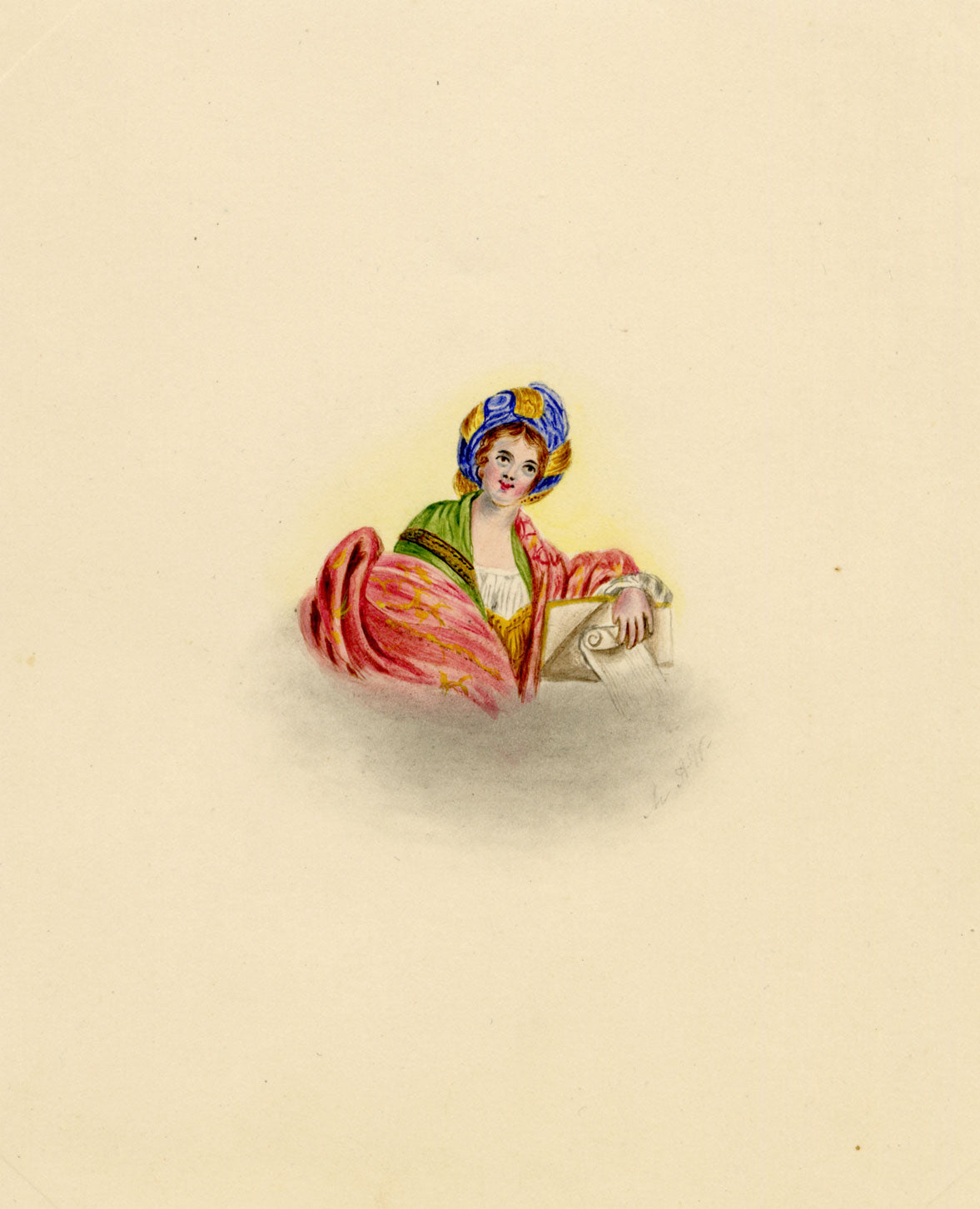 M.A.W., Cumaean Sibyl after Domenichino – Original c.1831 watercolour painting