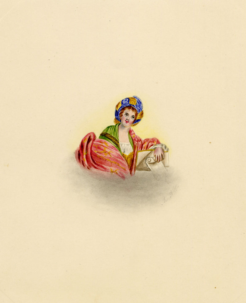M.A.W., Cumaean Sibyl after Domenichino – Original c.1831 watercolour painting