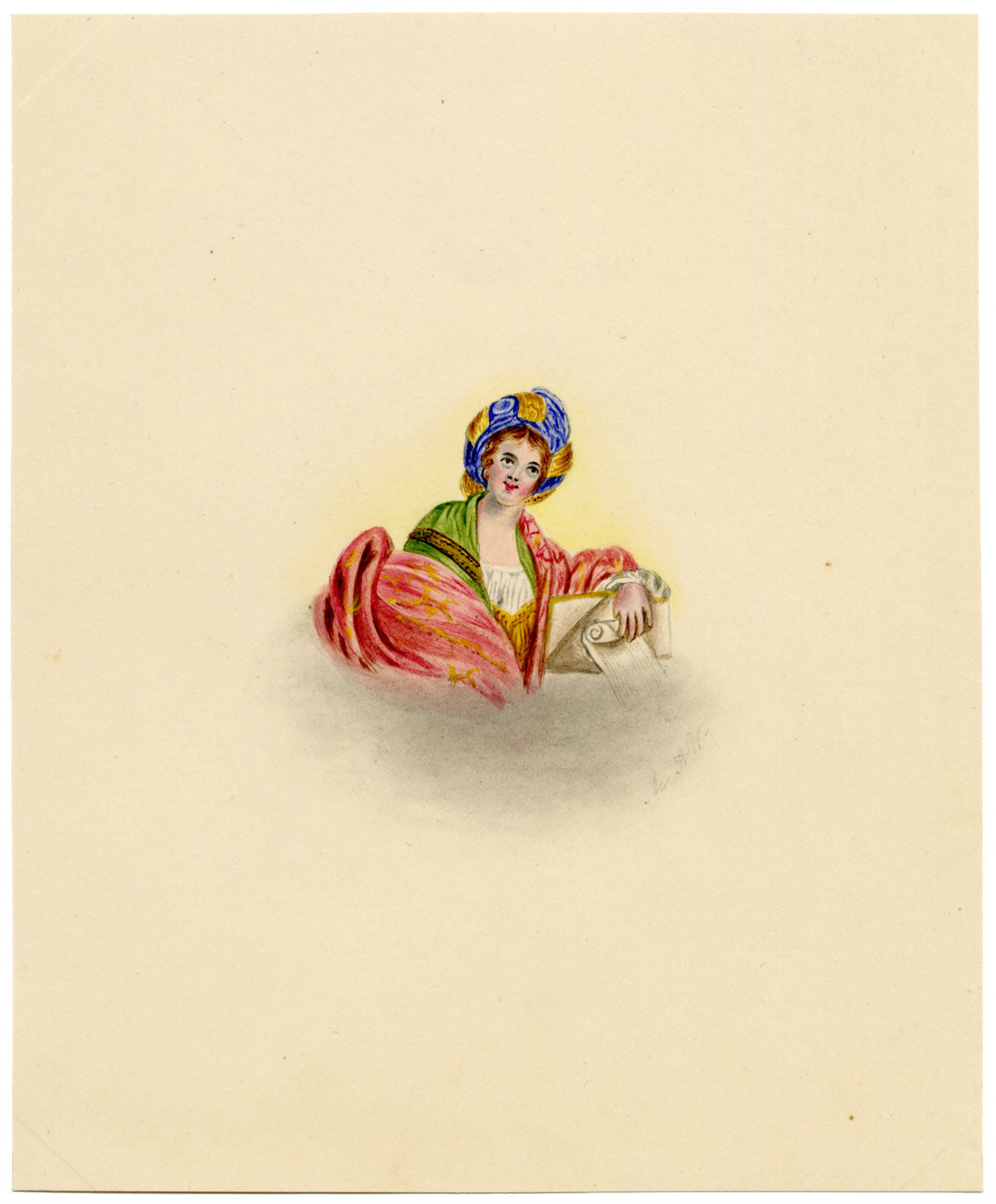 M.A.W., Cumaean Sibyl after Domenichino – Original c.1831 watercolour painting
