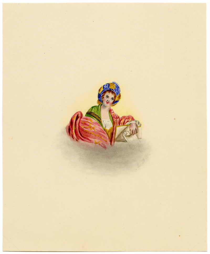 M.A.W., Cumaean Sibyl after Domenichino – Original c.1831 watercolour painting
