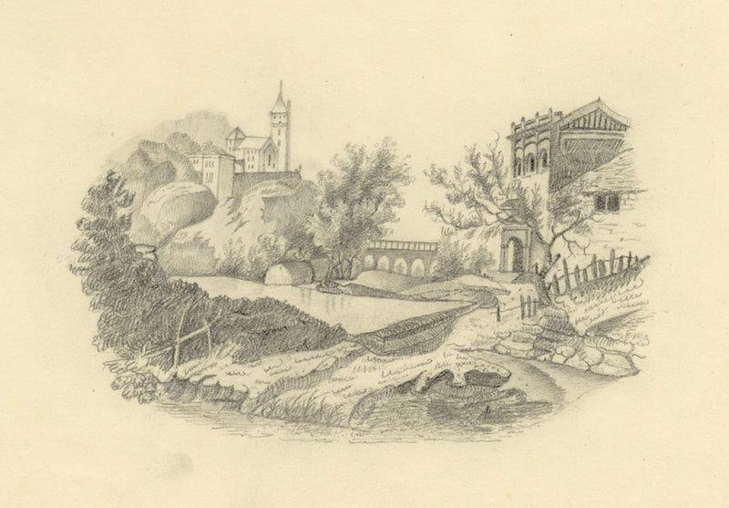 Picturesque Landscape – Original c.1831 graphite drawing