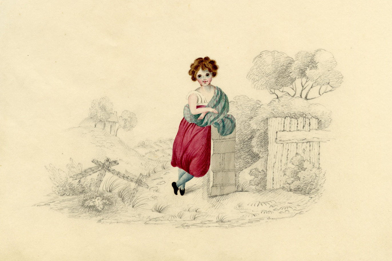 Scottish Peasant Girl Resting – Original c.1831 watercolour painting