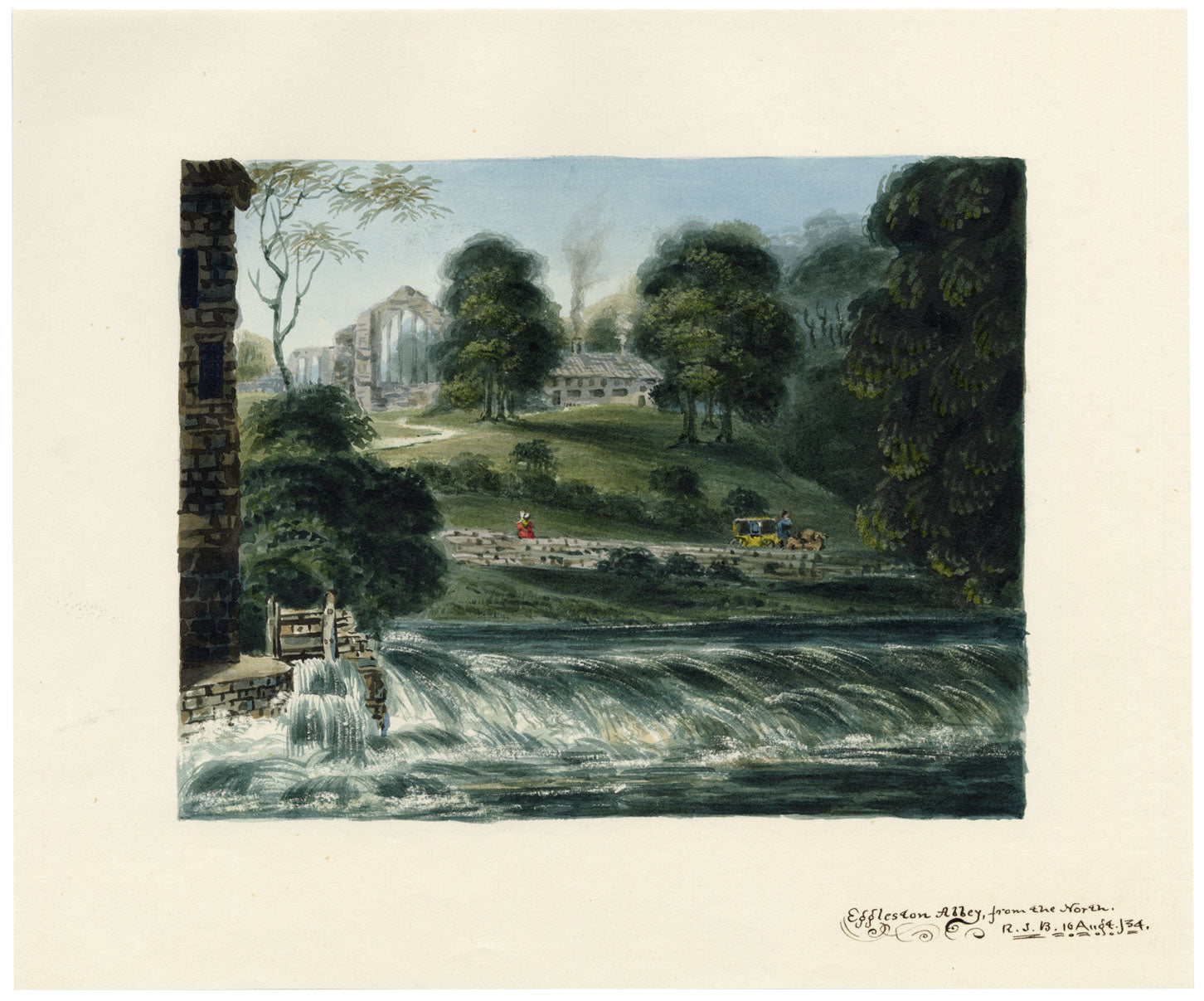 R.J. Blesard, Egglestone Abbey & River Tees nr Barnard Castle – 1834 watercolour