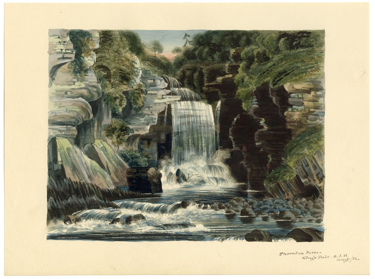 R.J. Blesard, Thornton Force, Kingsdale, Yorkshire Dales – 1833 watercolour