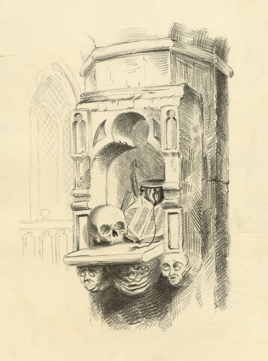 R.J. Blesard, Niche, Kirkby Malham Church, Yorkshire Dales–1833 graphite drawing