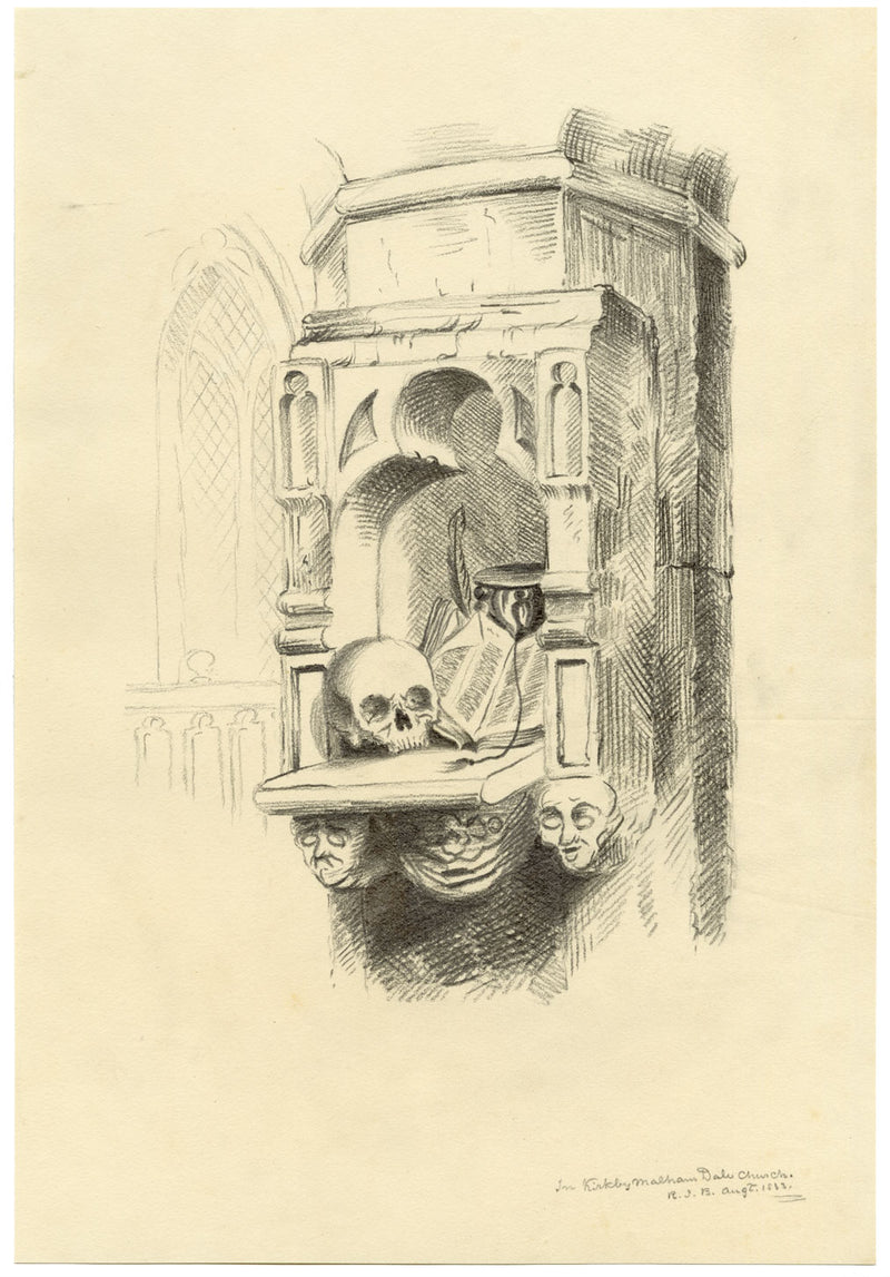 R.J. Blesard, Niche, Kirkby Malham Church, Yorkshire Dales–1833 graphite drawing