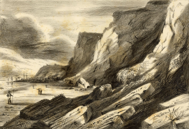 R.J. Blesard, Hastings East Cliff after Dr William Crotch–1830s charcoal drawing