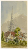 St Maclou Church, Rouen, France – Original c.1874 watercolour painting